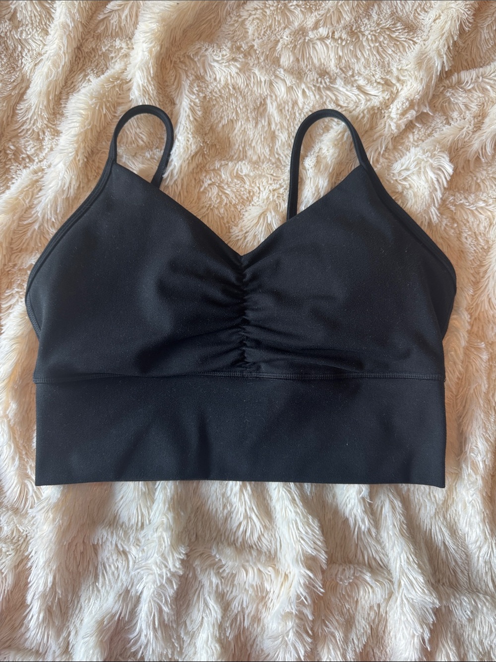 Til You Collapse Ruched Black Sports Bra Tank- Size Small